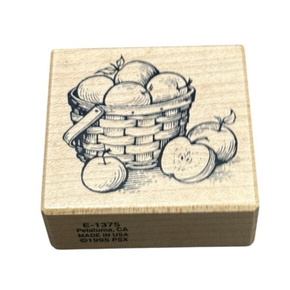 Rubber Stamp Wood Mounted Basket Of Apples PSX Designs Scrapbooking Crafts 1995 - Picture 1 of 3